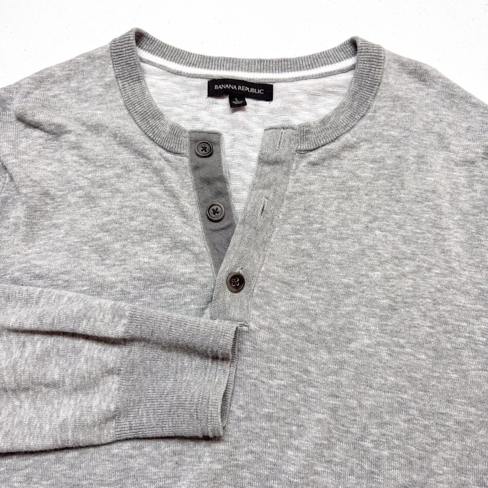 Banana Republic Shirt Mens‎ Large Gray Henley Outdoor Office Casual Camp Hike